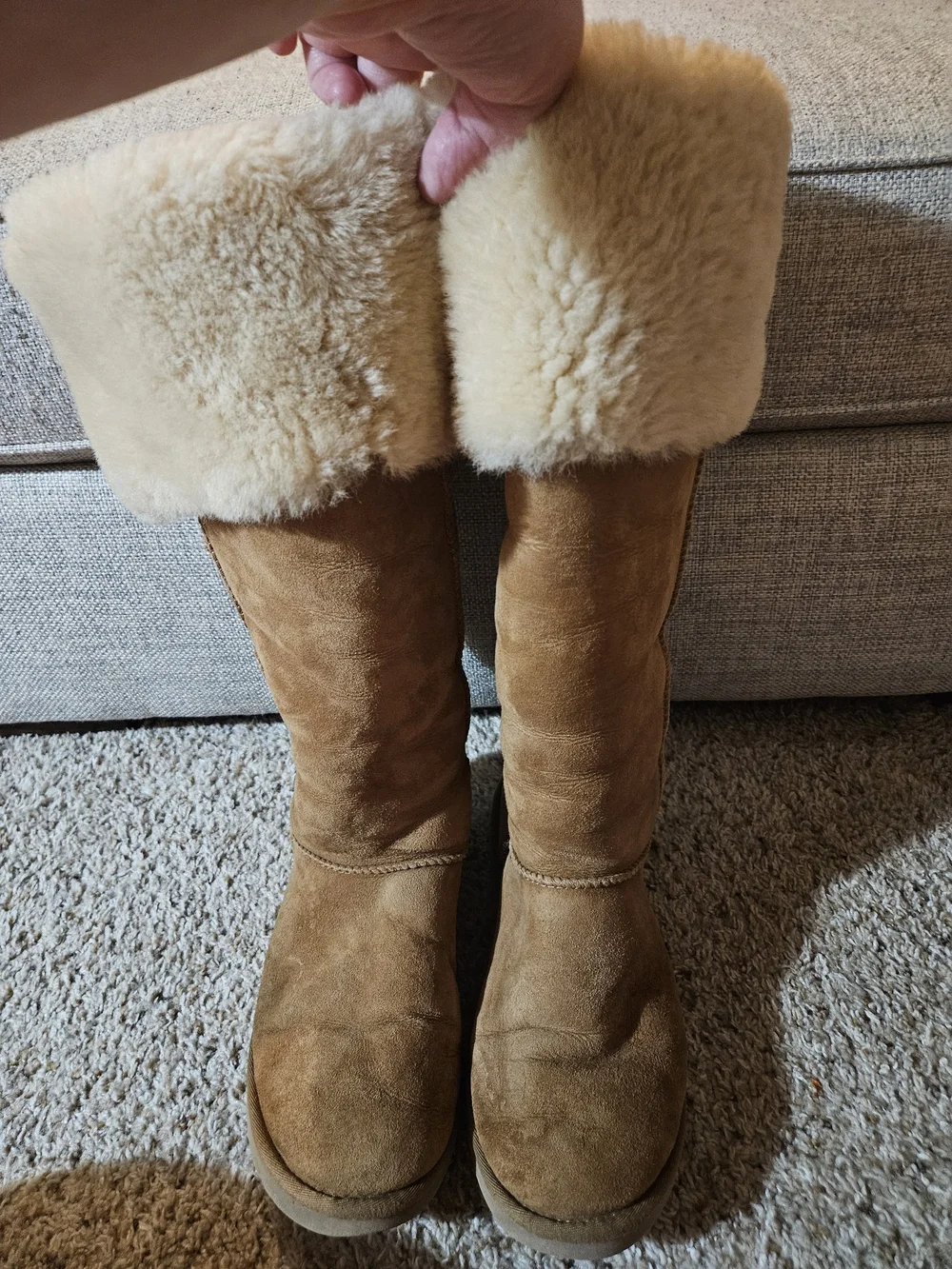 UGG Bailey Button Chestnut Suede Over The Knee Boot with Shearling